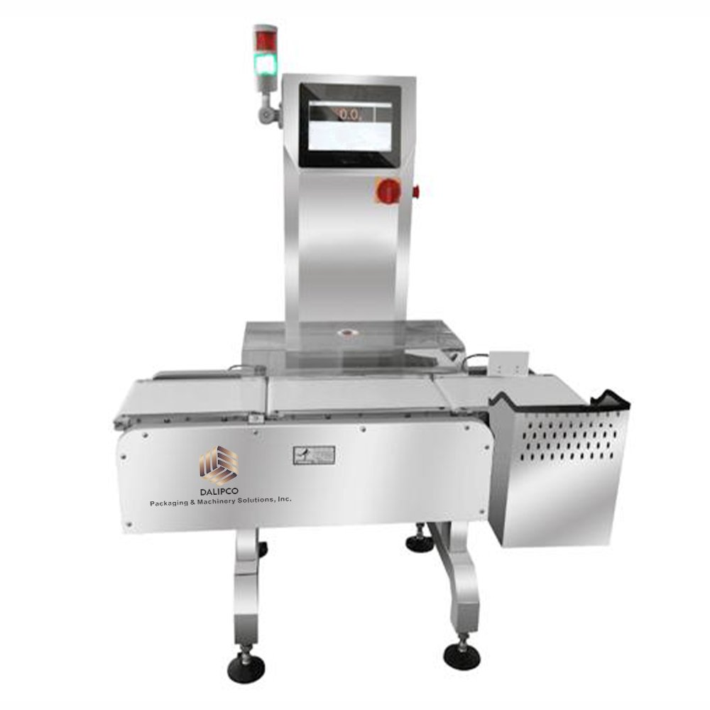 Precision in-line checkweigher with pneumatic rejector mechanism
